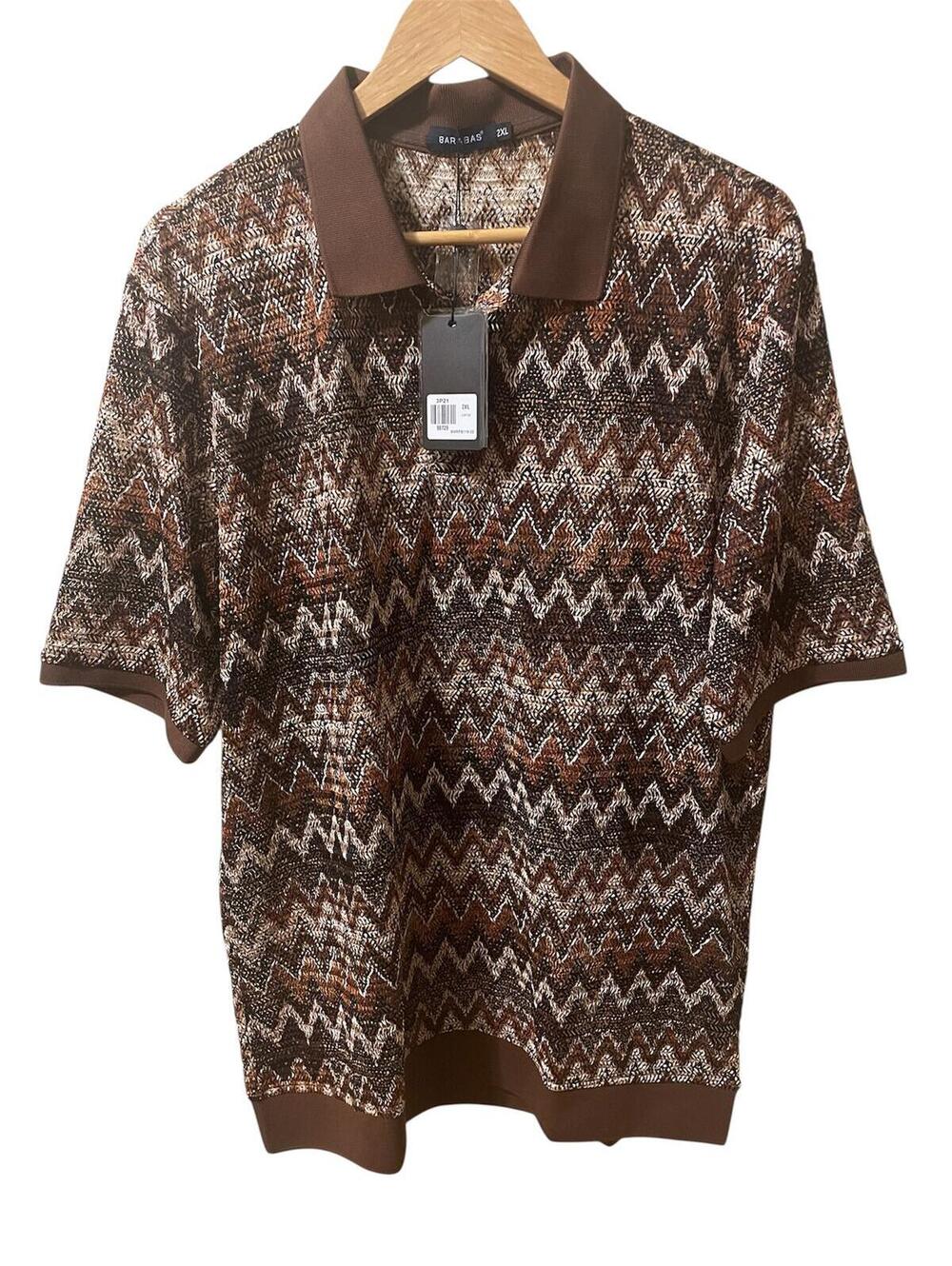 Barabas Men’s Coffee Textured Knit Polo Shirt Brown Chevron‎ Pattern Style 3P21